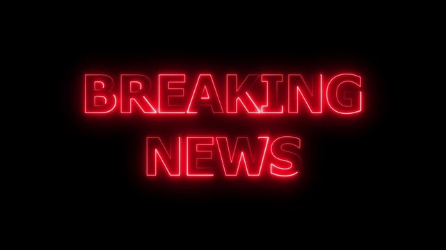 Neon BREAKING NEWS text icon animation glowing red color business poster template signboard alphabet font letter word banner sign seamless light effect footage on black background.4k video