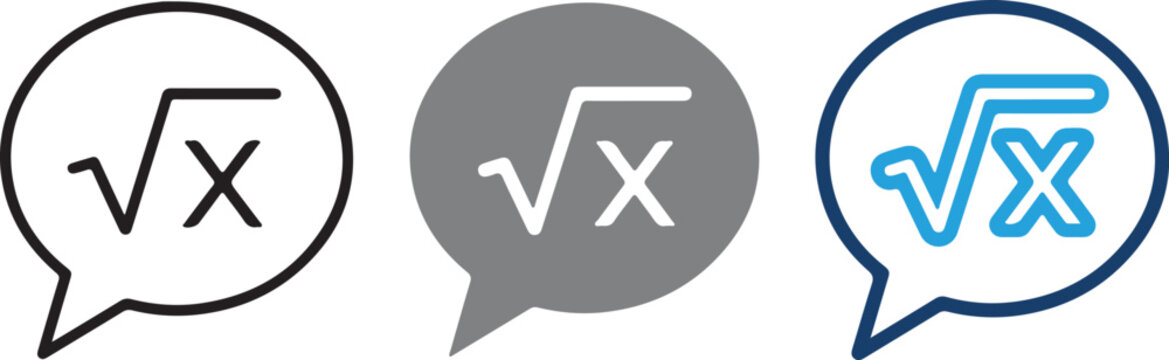 Hand drawn math formula illustration icon set, transparent background vector square root speech bubble and education symbol design collection