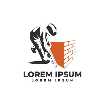 Plasterer and Bricklayer Construction Worker Logo Vector Template