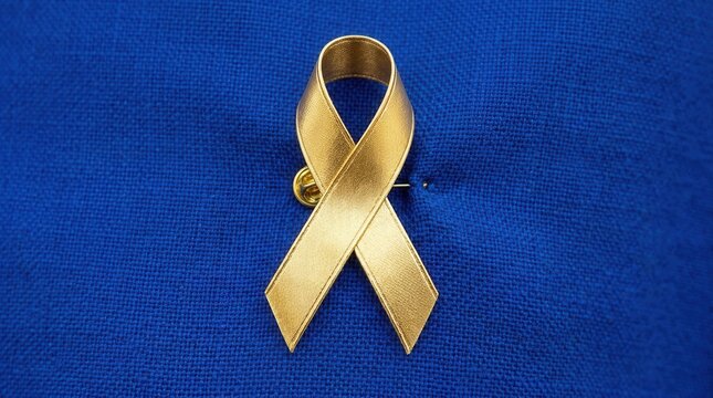 Symbol Of Hope Awareness Ribbon Brooch On Blue Textured Background