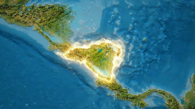 Digital Earth Zooming into Central America with Glowing Highlights