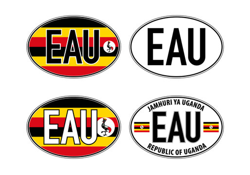 Uganda, oval international vehicle registration code license plate car sticker, vector illustration