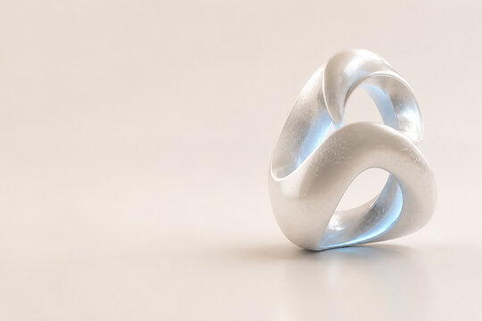 Abstract futuristic white sleek sculpture with subtle blue glow render isolated on smooth neutral background. Minimalist design for copy space.