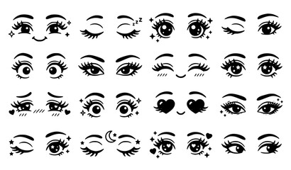 Fototapeta premium Cute Eye Beauty Expression Vector Outline Icon Set