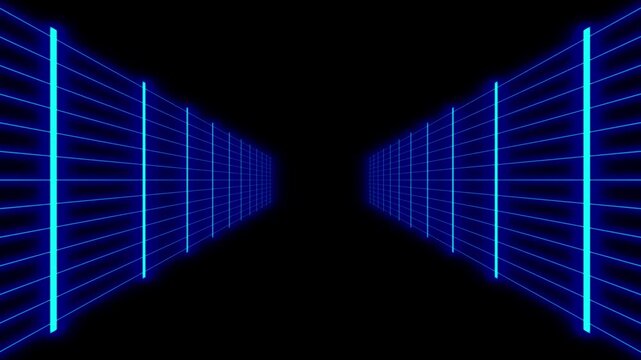 Looping blue neon corridor animation on black background