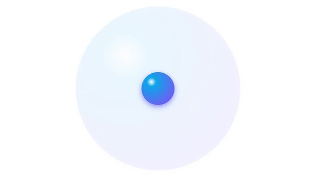 3D illustration of atomic nucleus with blue spheres inside translucent shell on white background.