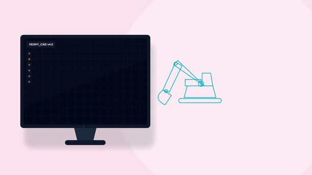 Heavy machinery CAD blueprint generation animation