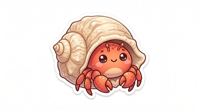 Cute cartoon hermit crab with shell sticker illustration
