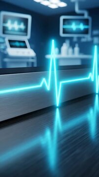 Animated Electrocardiogram Lines Pulse Over a Futuristic Medical Interface Display. Digital Health Technology Visualization.