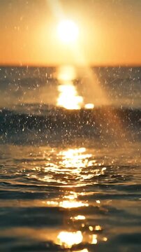 Ocean Water Reflecting Sunlight Creates a Shimmering, Golden Effect as the Sun Slowly Descends Over the Sea. with Reflection