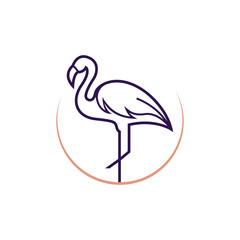 Obraz premium Minimalist flamingo bird line art logo icon inside circular crest vector illustration