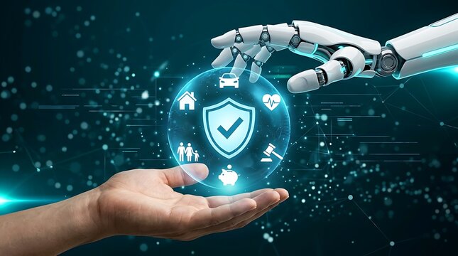 Robot hand offers digital shield protecting family, home, car, health, and legal security