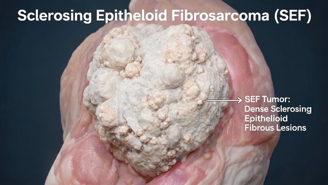 3D medical illustration of Sclerosing Epithelioid Fibrosarcoma SEF tumor mass on soft‑tissue organ