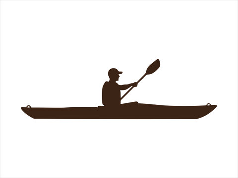 Person in a kayak boat silhouette, Kayaking person silhouette vector isolated illustration