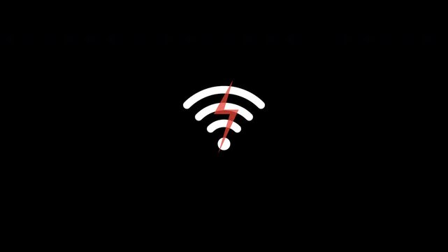 Broken wifi icon with red bolt on alpha channel, no signal animation, internet error on 4k