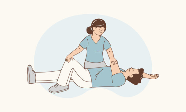 Placing Patient in Recovery Position First Aid to Maintain Open Airway and Prevent Choking Vector