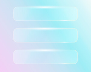 Fototapeta premium Transparent glass banners with light reflection effect, glassmorphic banners set on holographic iridescent background.