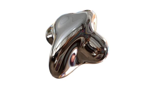 Chrome metal liquid blob isolated, morphing metal object with high gloss reflection, 4k computer graphic seamless animation.