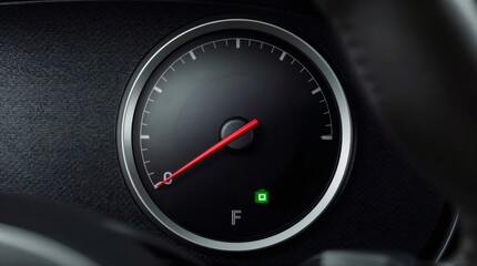 Naklejka premium Modern car dashboard fuel gauge showing full tank level, green battery indicator light, symbolizing energy and readiness
