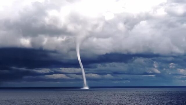 Panoramic view of an ocean tornado in action.
