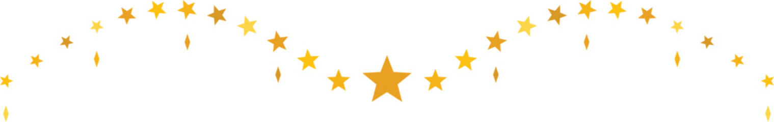 Fototapeta premium Golden star garland festive decoration against a clean white background with copy space