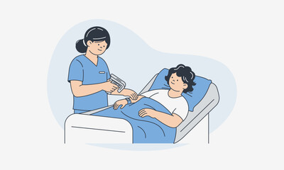 Nurse Using Handheld Scanner to Confirm Patient Identity with Wristband Illustration © Jump Studio