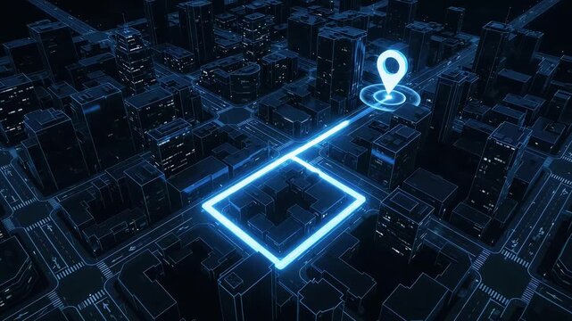 High Tech GPS Route Tracking and Destination Navigation in 3D City
