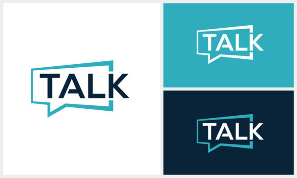 Talk typography text with rectagle bubble and word mark talk logo design