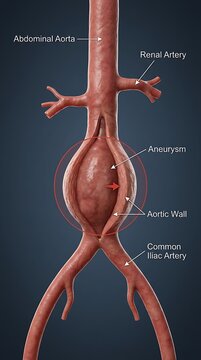 Medical Diagram Showing Abdominal Aortic Aneurysm and Arterial Structure