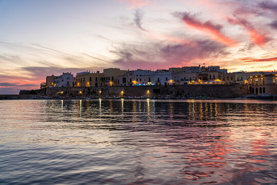 Scenic sunset in Gallipoli, province of Lecce, Puglia, southern Italy.