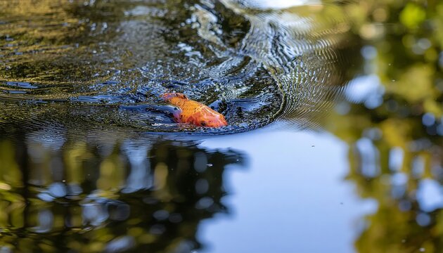 Koi fish jumping out of pond water with splash