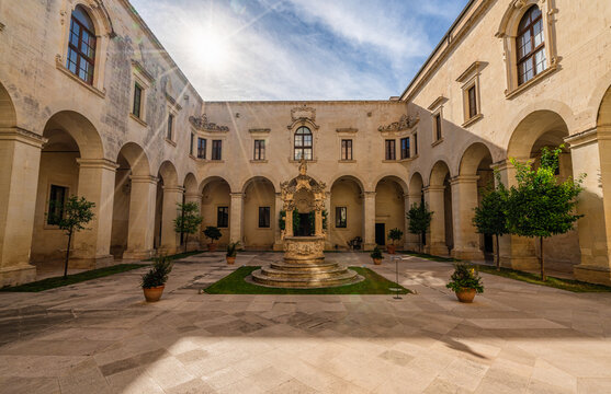 Cloister in the Seminary Palace in Lecce, Apulia (Puglia), Italy. July-22-2025