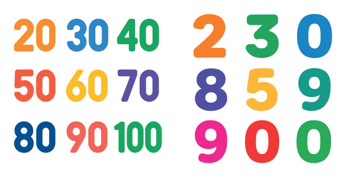 Education icons with digit number colorful rounded