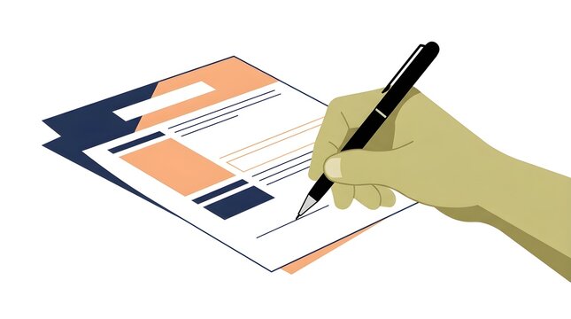 Hand signing documents with black pen on paper.