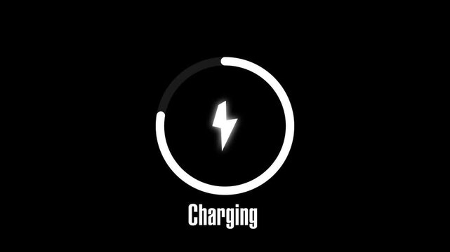 Battery charging indicator displays an active lightning bolt. Electric device recharging tracks on the battery indicator. Power management status updates on the battery indicator.
