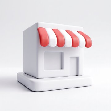 Small cute store building with red and white awning 3D render isolated small shop miniature building
