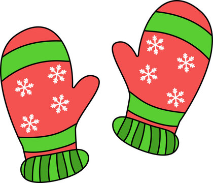 Cute Christmas Mittens with Snowflakes,  Vector Illustration