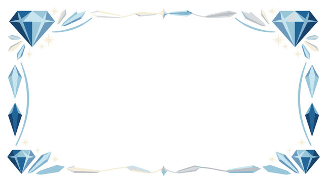 Decorative frame with blue diamonds and sparkling gems, elegant border element for cards, invitations, luxury stationery and festive celebration