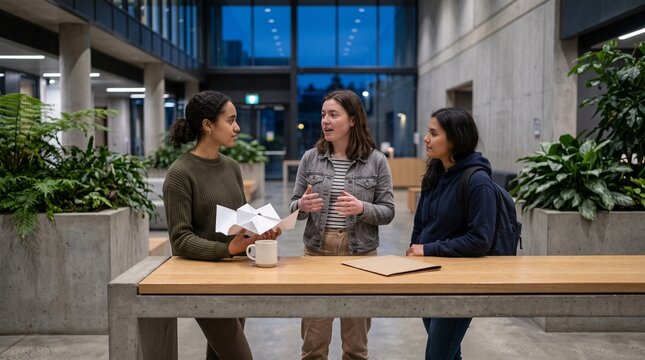 Students pause and reconnect before continuing their project