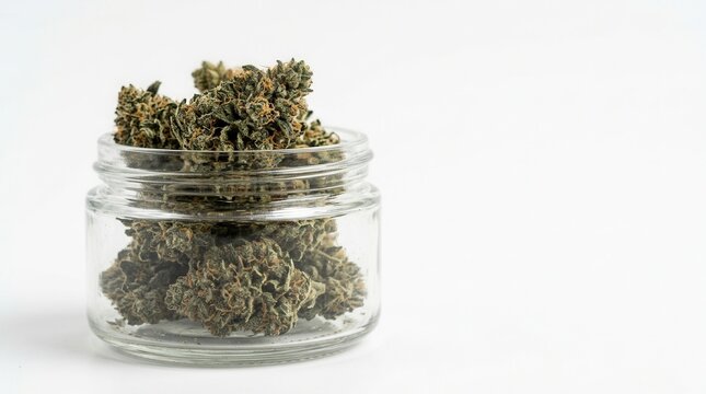 Potent Cannabis Flower Preserved Within A Clear Glass Jar
