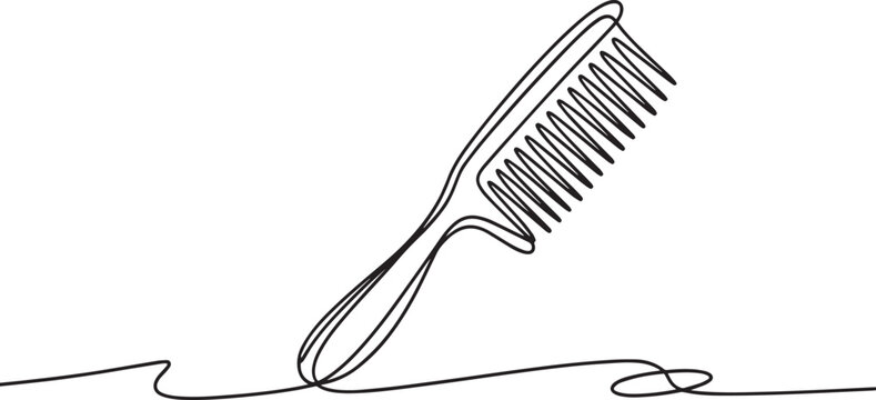 Minimalist continuous line drawing of a hair comb isolated on a light beige background for beauty concepts