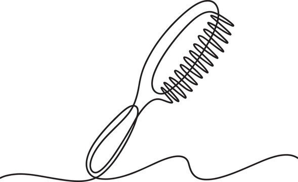 Continuous single line drawing of a hair brush isolated on a white background for beauty concept