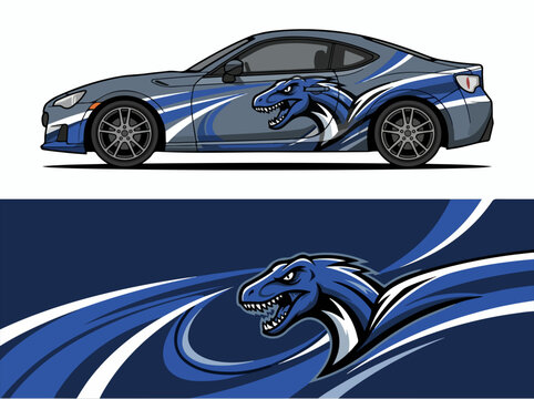 Blue Sports Car Dragon Wrap