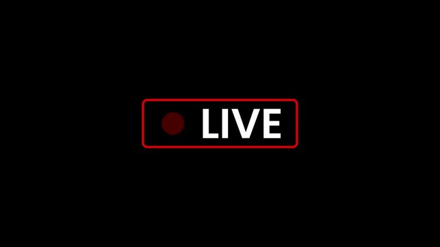 Live stream broadcast overlay button with pulsing red recording indicator streaming 4k Motion video