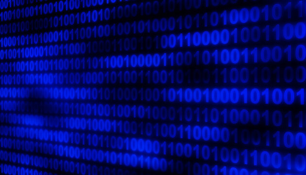 Blue binary code perspective digital technology abstract background