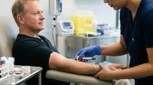 Patient Receiving Blood Sample Collection In Medical Clinic Setting