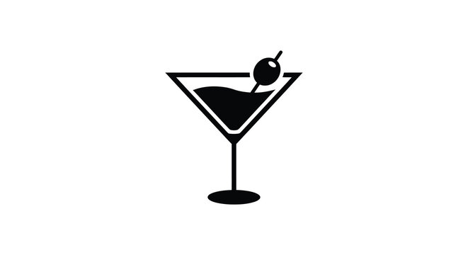 Martini glass silhouette with olive garnish on a white background