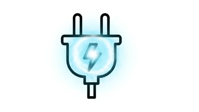Electric Plug Icon with Lightning Bolt Line Drawing Animation