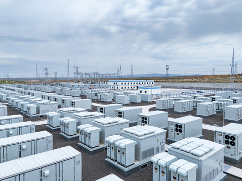 neatly arranged large scale energy storage battery bank facility