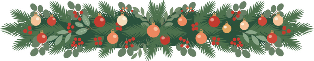 Fototapeta premium Christmas Garland with Holly and Baubles 